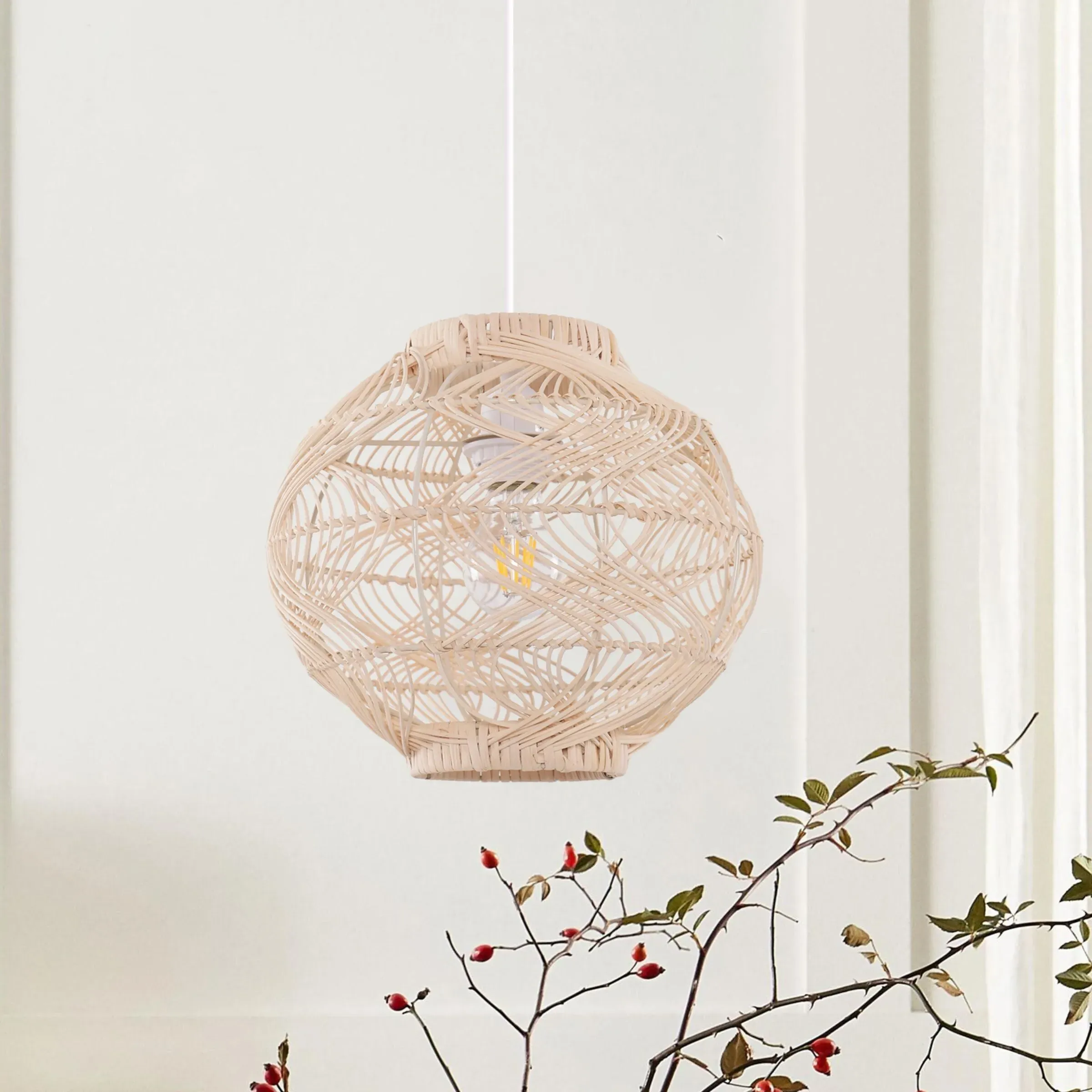Handwoven Pendant Light with Adjustable Cord - Rattan