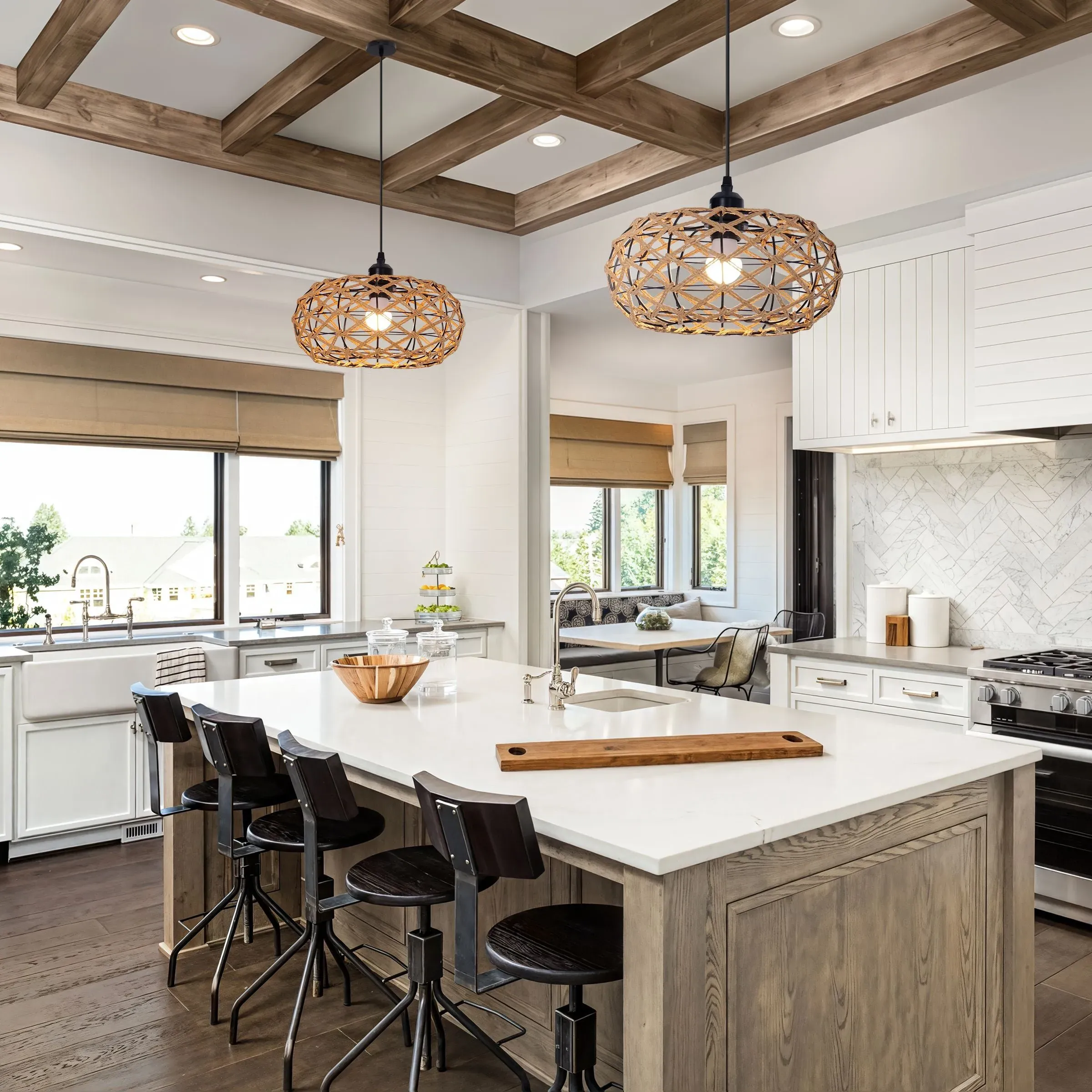 Handwoven Pendant Light with E27 Socket - Brown, Paper Rope