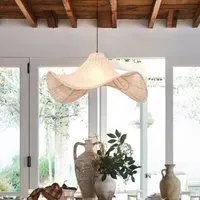 Hat-Shaped Pendant Light with Woven Shade - Natural, Rattan