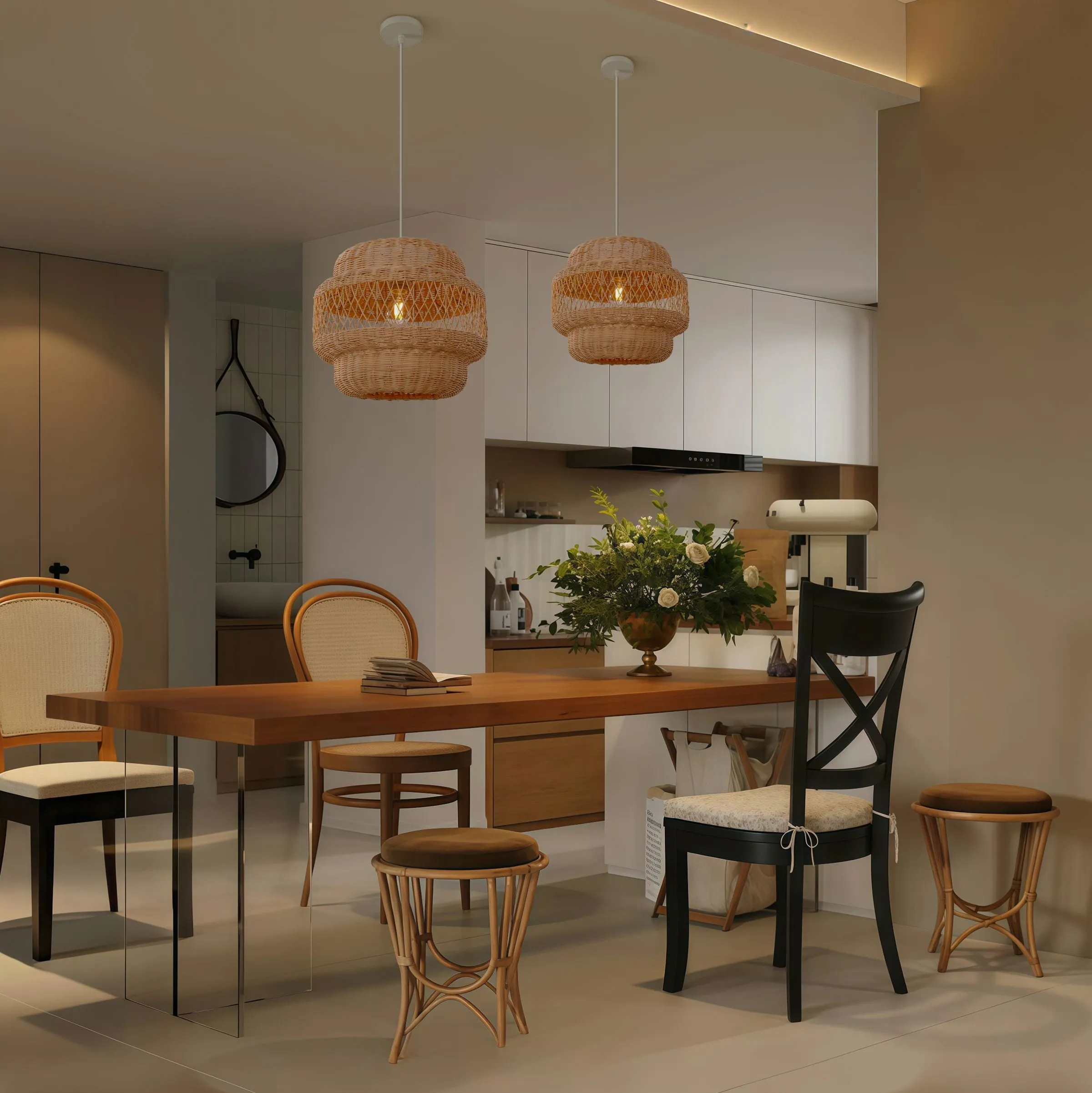 Hollow Weave Pendant Light - Natural, Rattan