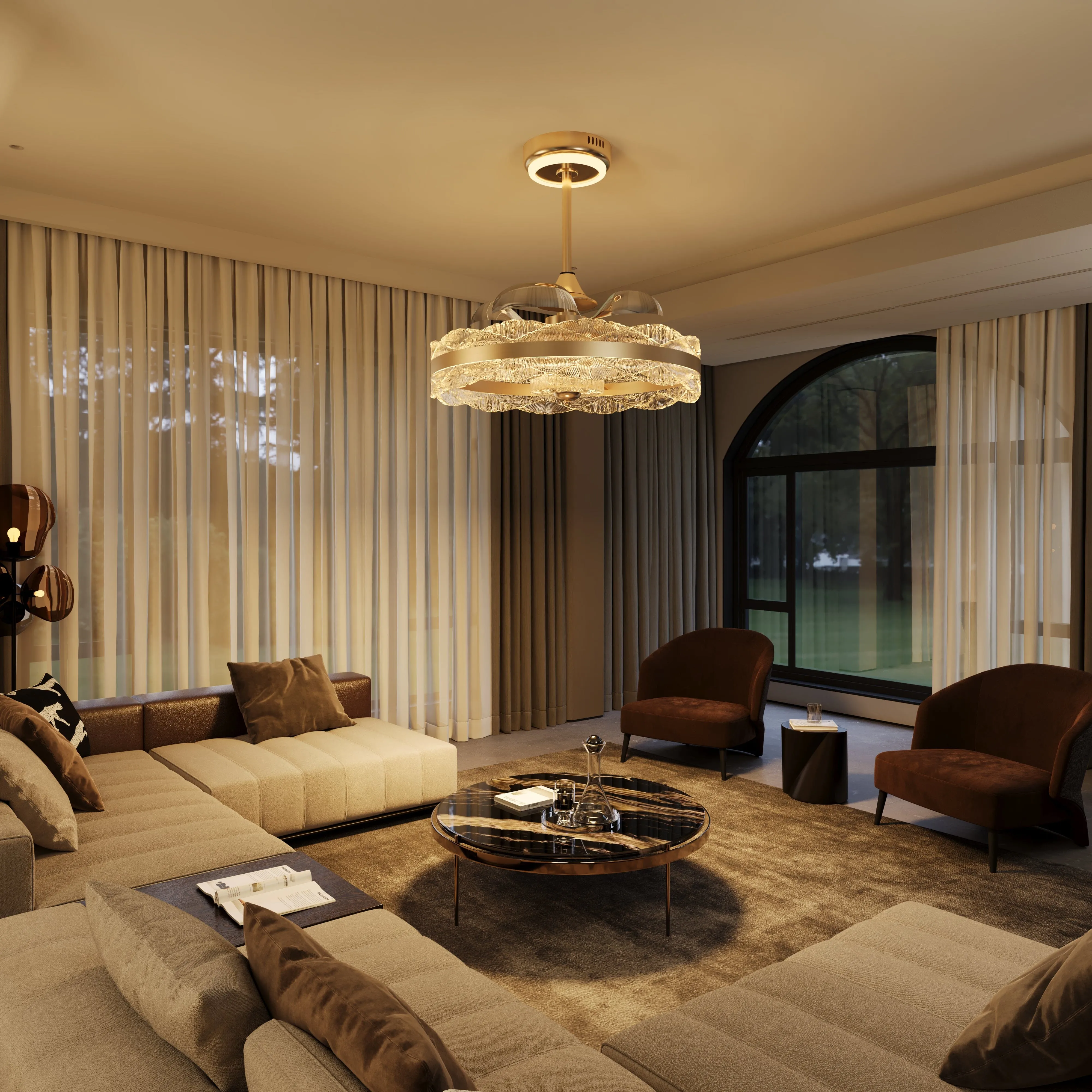 LED Ceiling Fan with Retractable Blades - Gold image