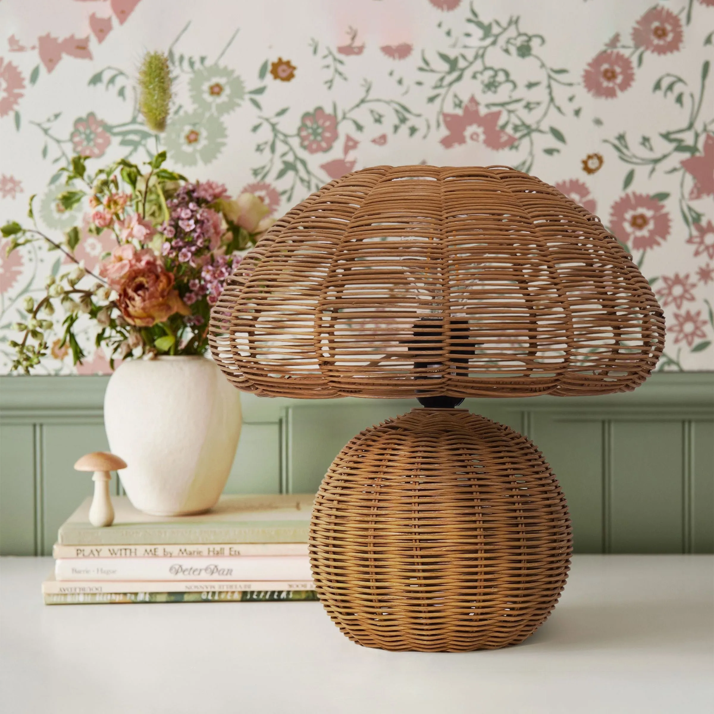 Mushroom Table Lamp Handcrafted - Natural, Rattan image