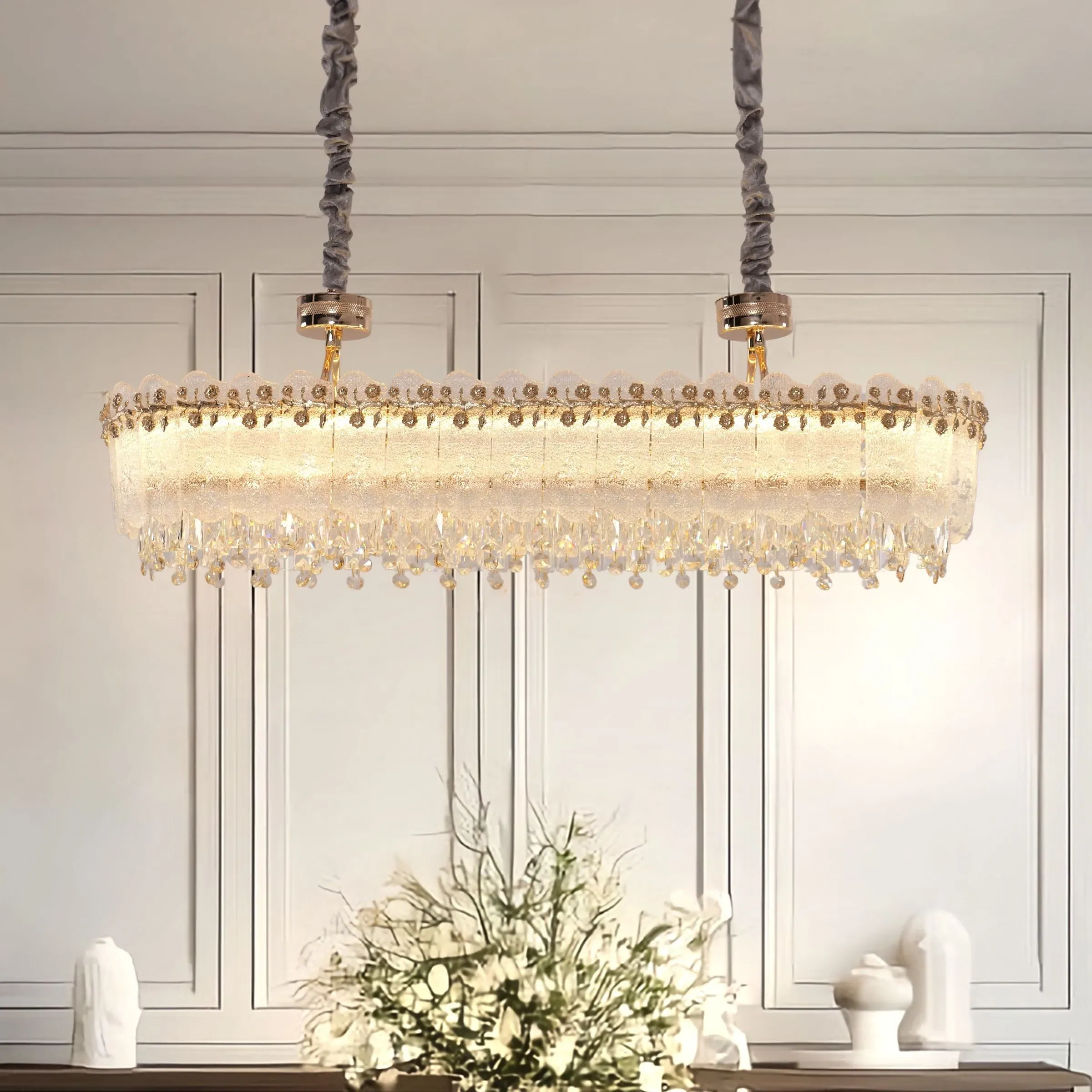 Oval Crystal Pendant Light Dimmable - Gold, Metal