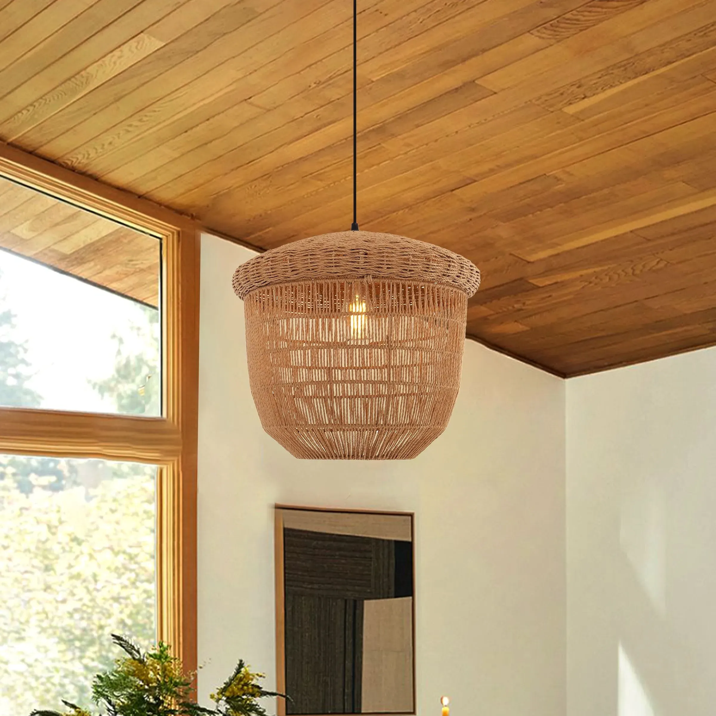 Pendant Light Handwoven - Brown, Paper Rope