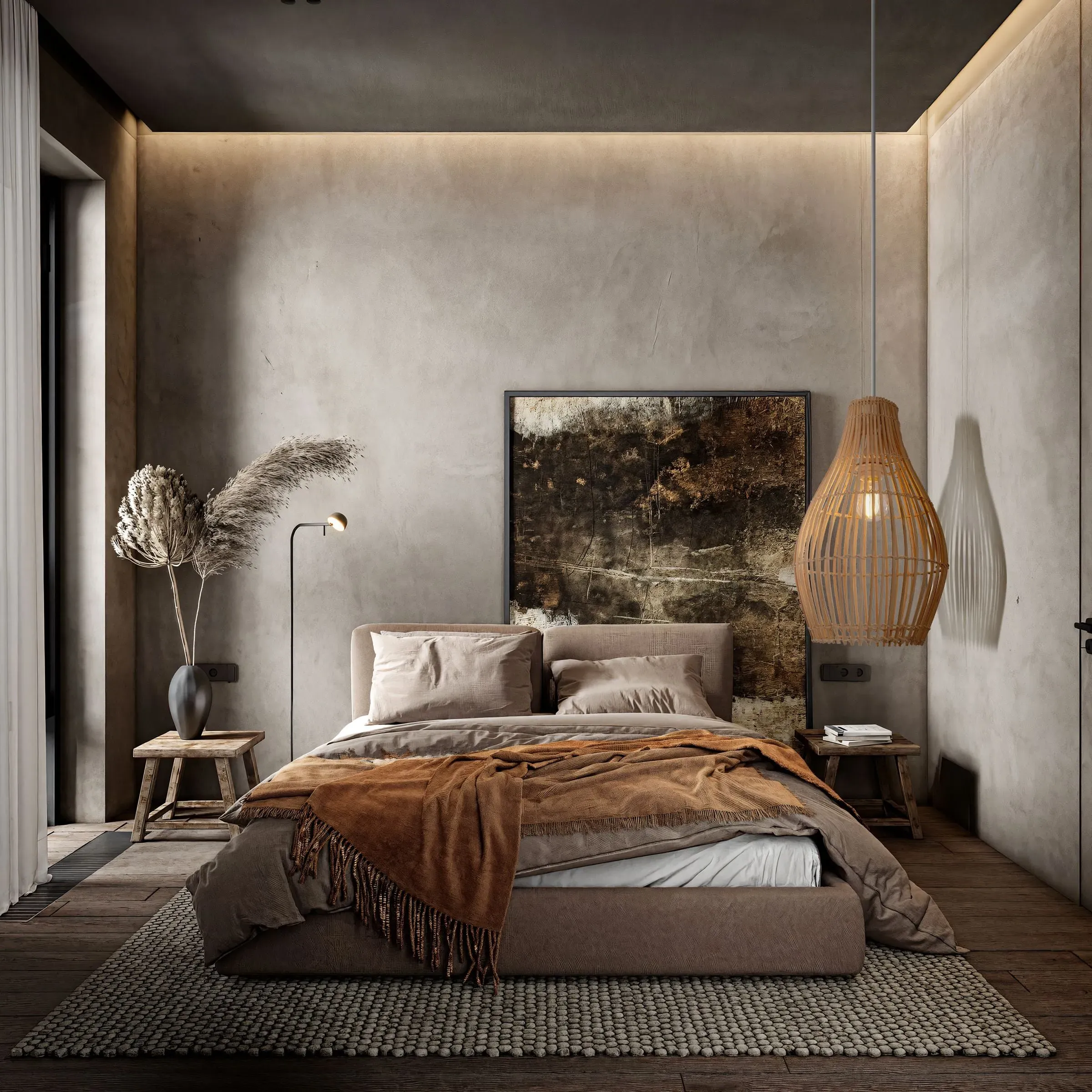 Pendant Light with Iron Frame - Natural, Rattan