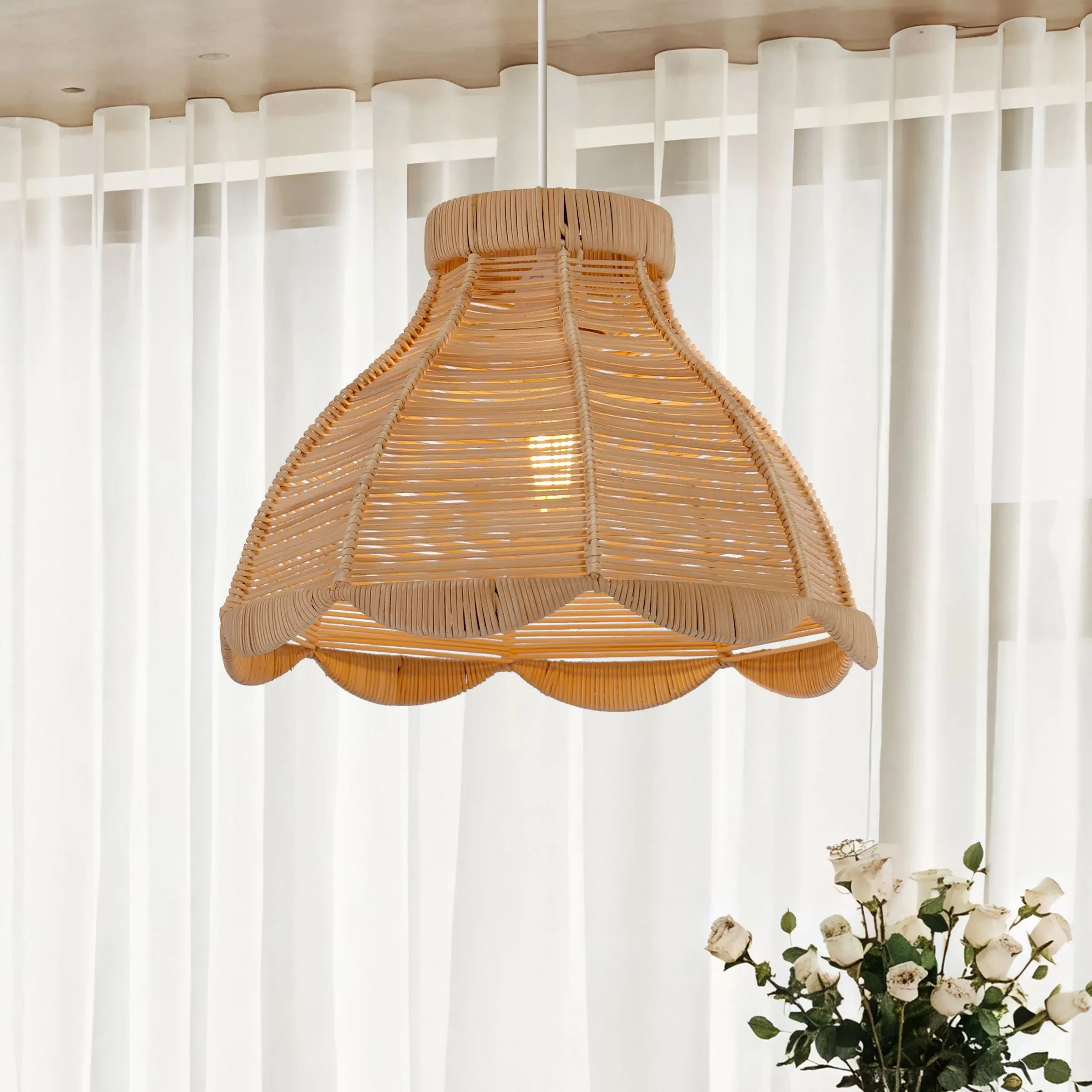 Petal Bloom Pendant Light - Natural, Rattan