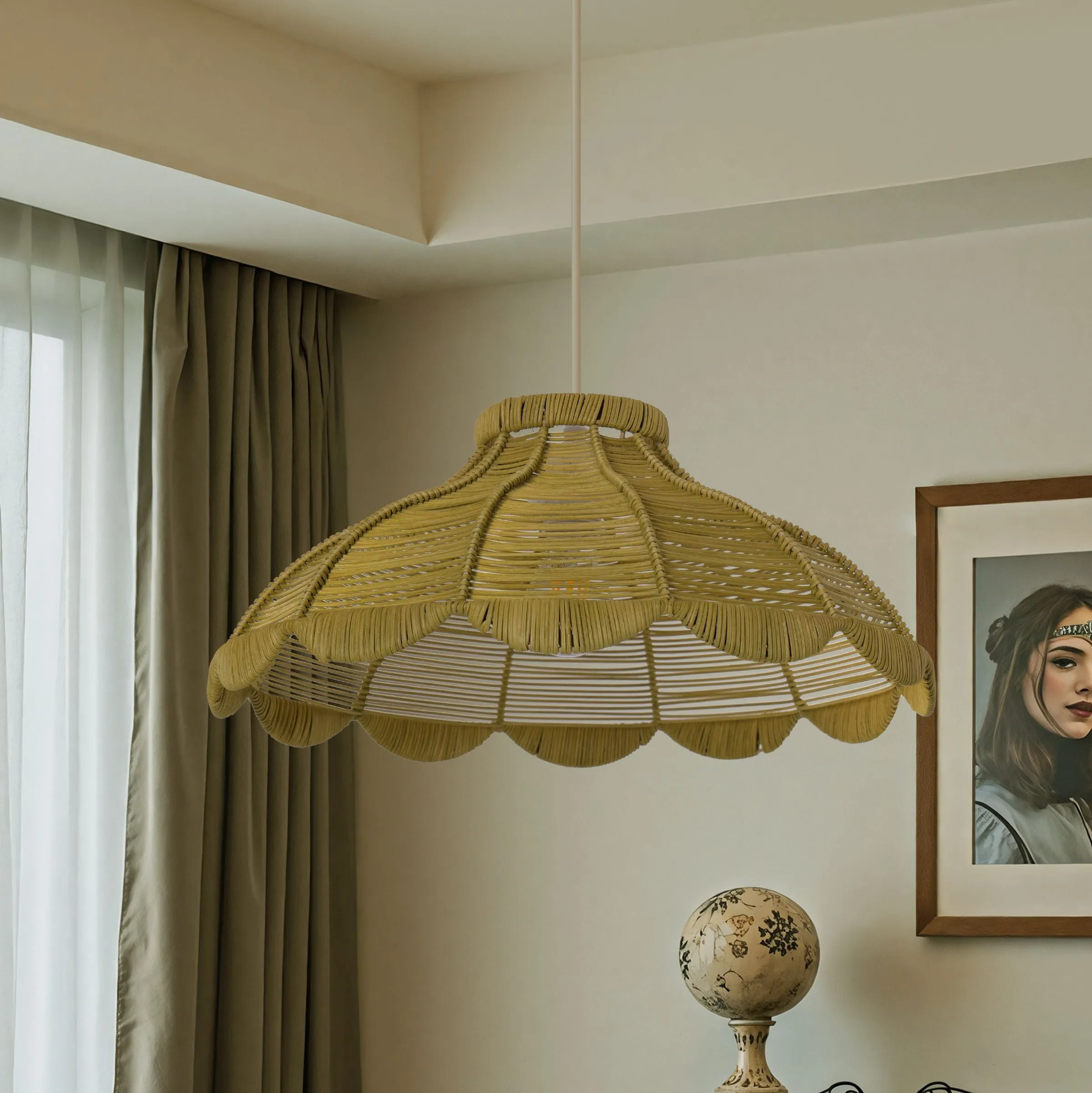 Petal Shaped Pendant Light - Reseda, Rattan image