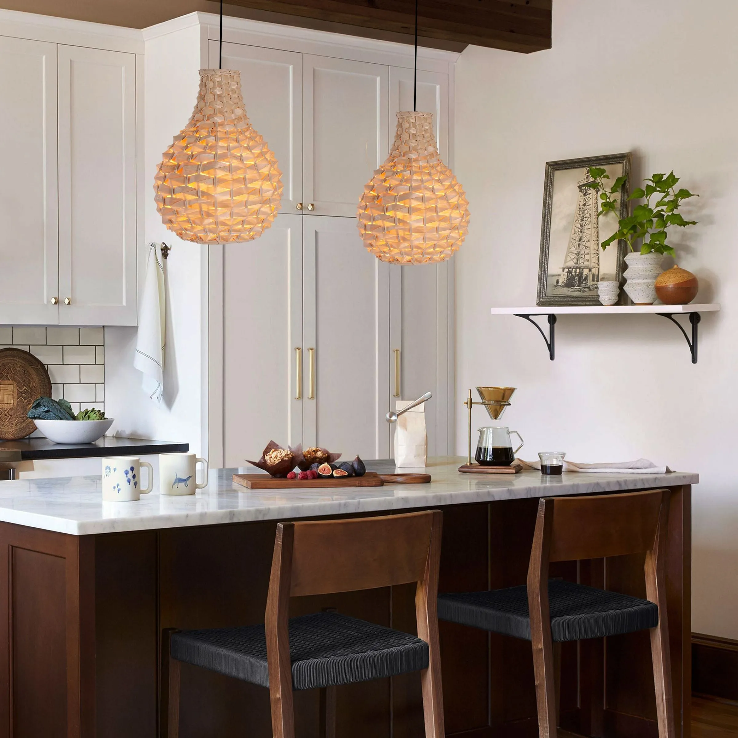 Pinecone Pendant Light Hand-Woven - Natural, Bamboo image