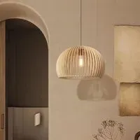 Pumpkin Pendant Light with E27 LED - Natural Wood