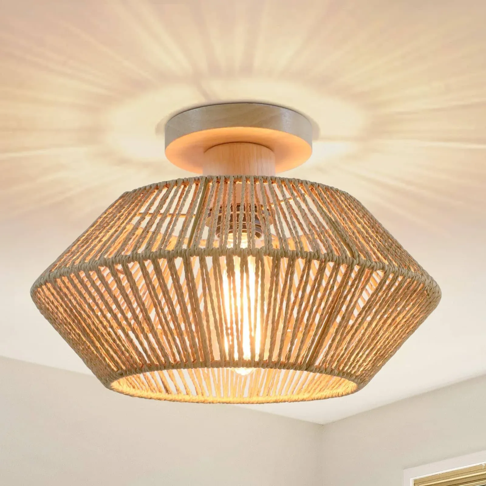 Round Ceiling Light with Hemp Rope - Hemp Rope