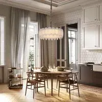 Round Chandelier with Feather Design - Gold, Glass