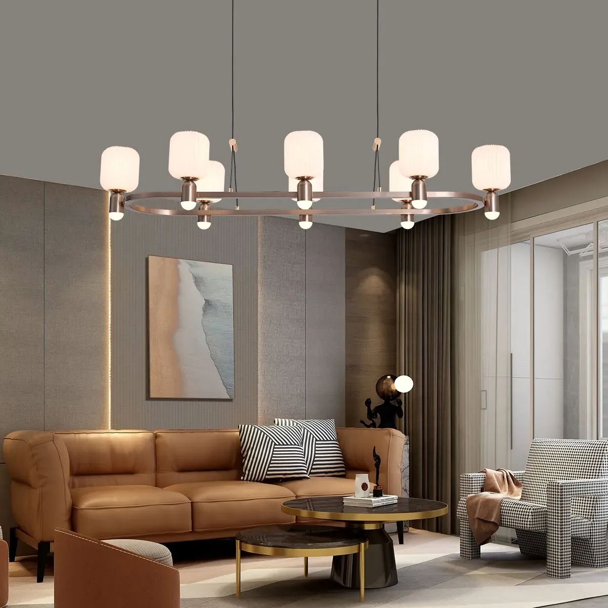 Round Chandelier with LED Lighting - Bronze, Metal