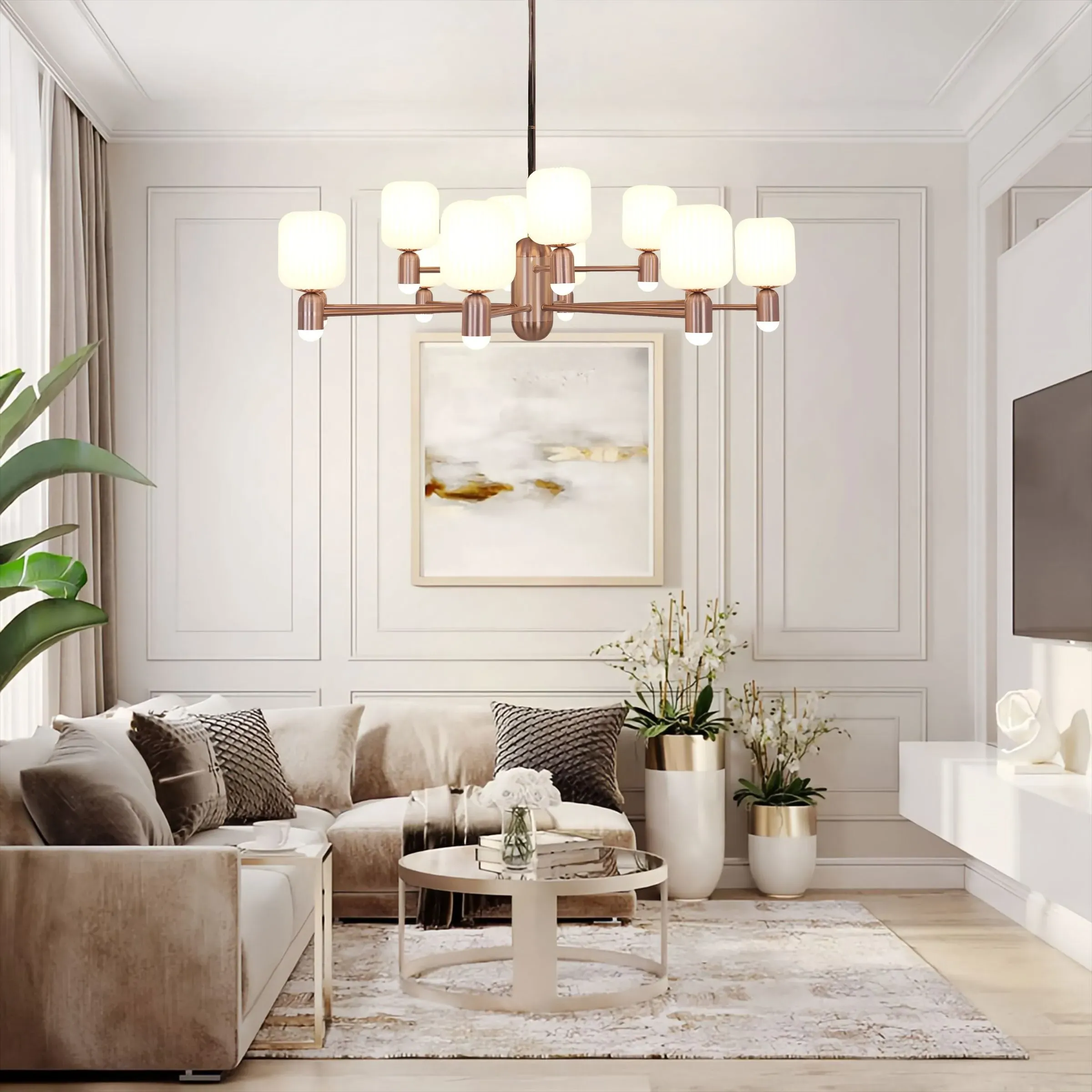 Round Chandelier with LED Lighting - Bronze, Metal