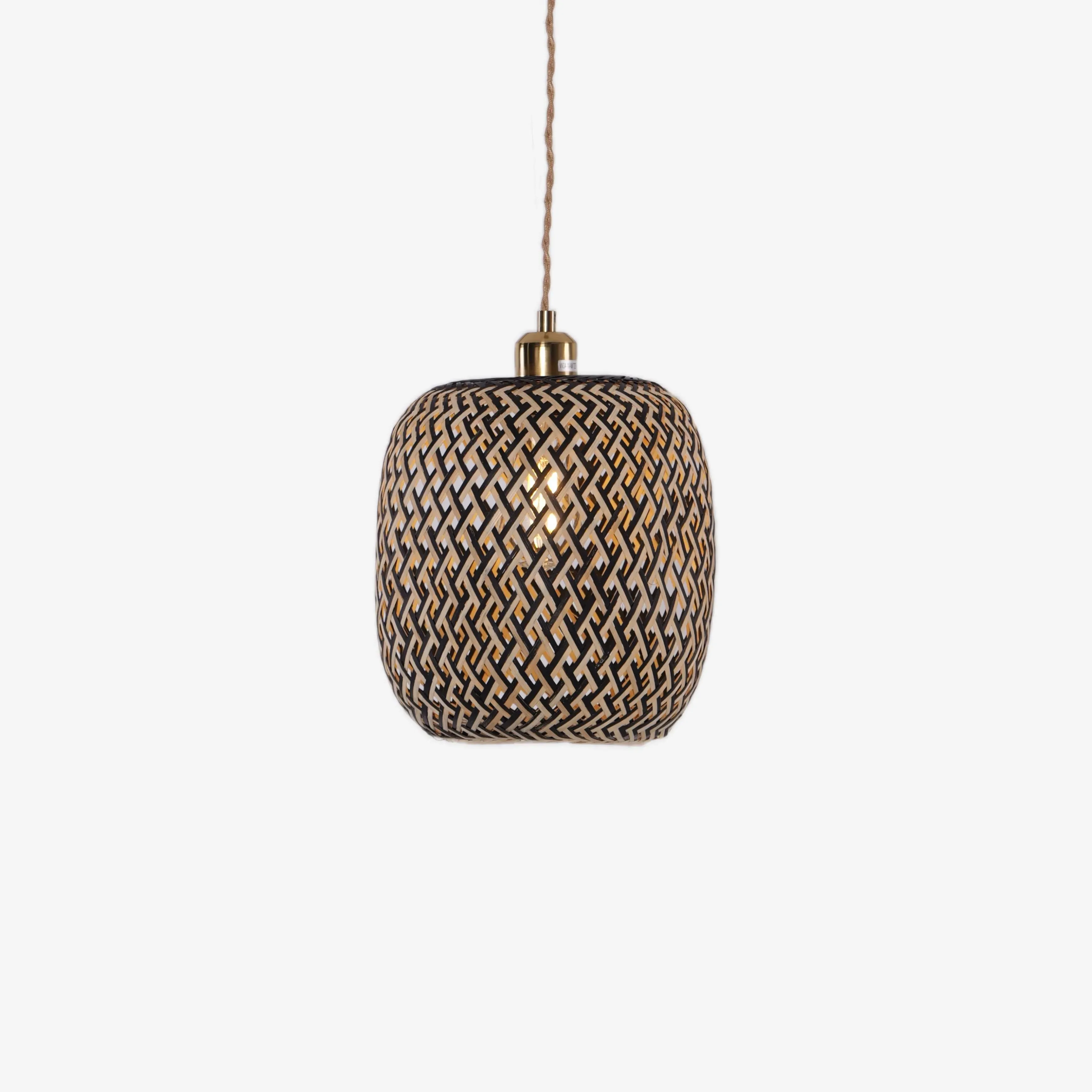 Round Pendant Light Geometric - Black, Bamboo image