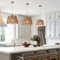 Round Pendant Light Handcrafted - Brown, Paper Rope