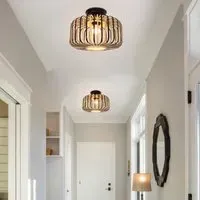 Round Pendant Light Handwoven - Black, Bamboo