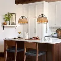 Round Pendant Light - Natural, Iron Rattan