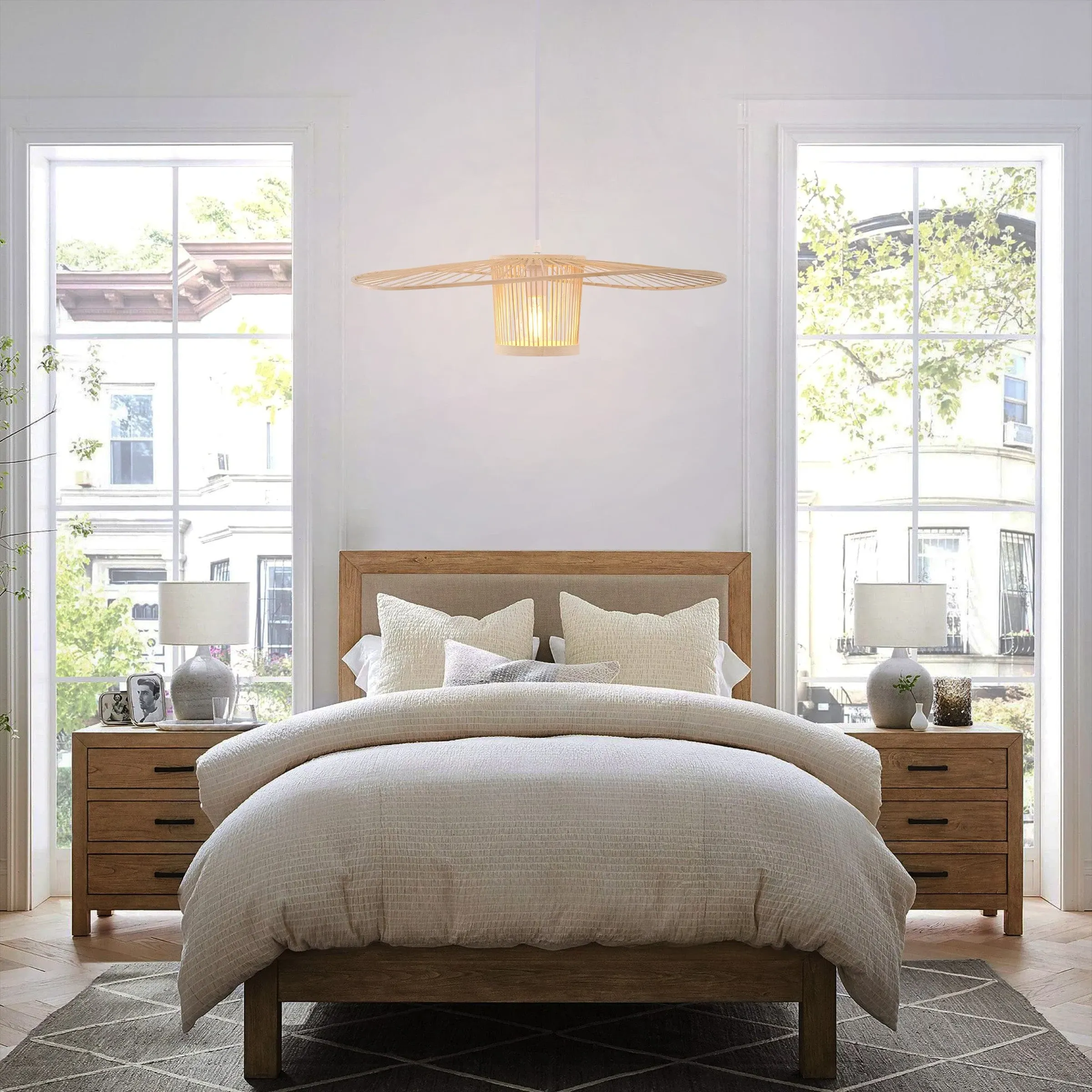 Round Pendant Light with Adjustable Cord - Bamboo image