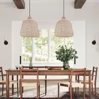 Round Pendant Light with Adjustable Cord - Brown, Rattan
