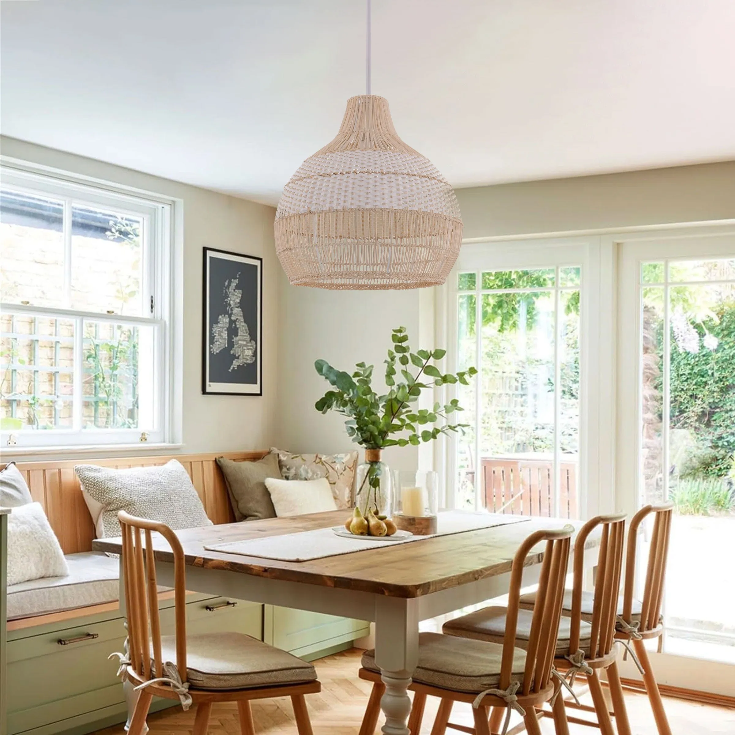 Round Pendant Light with Adjustable Cord - Natural