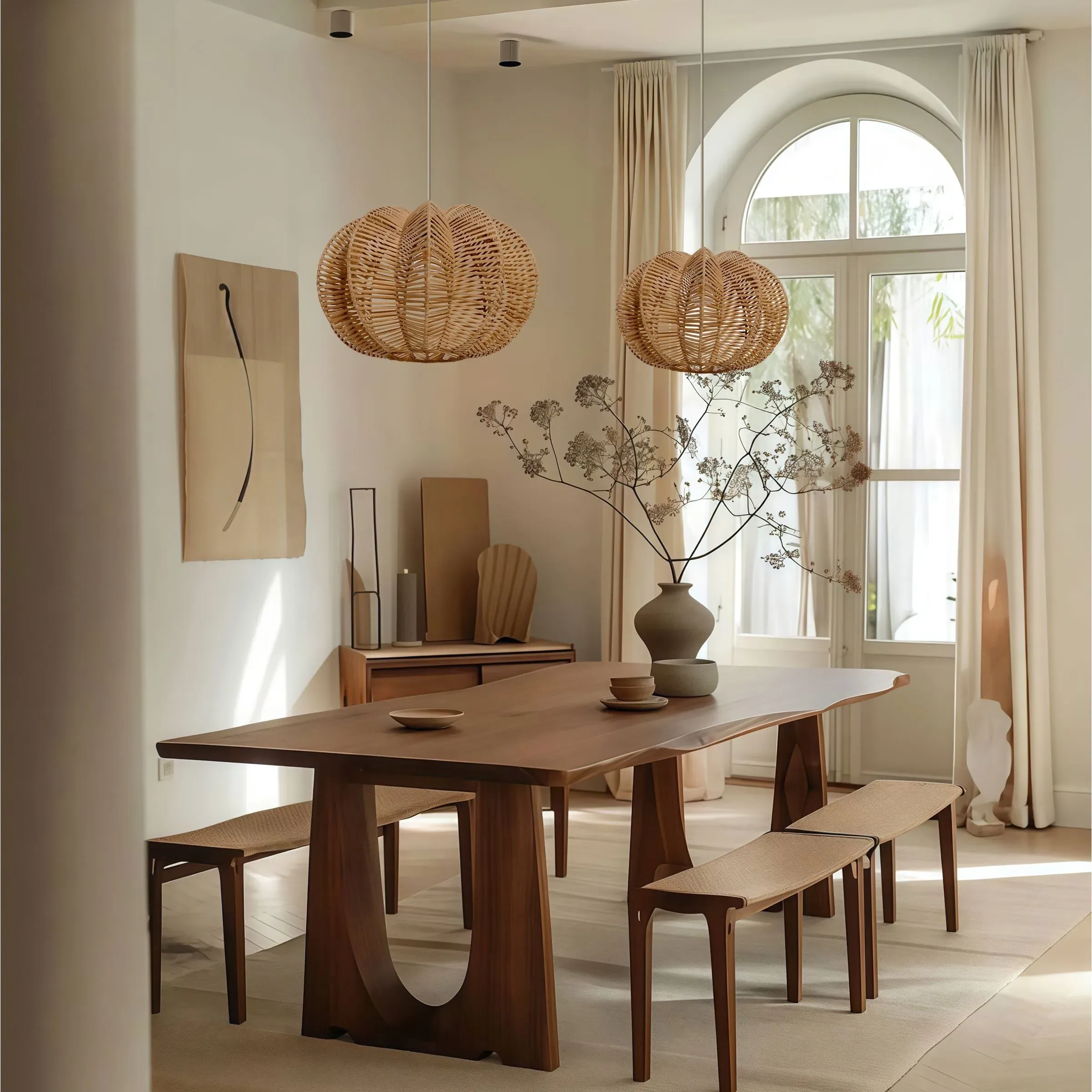 Round Pendant Light with Adjustable Cord - Natural, Rattan