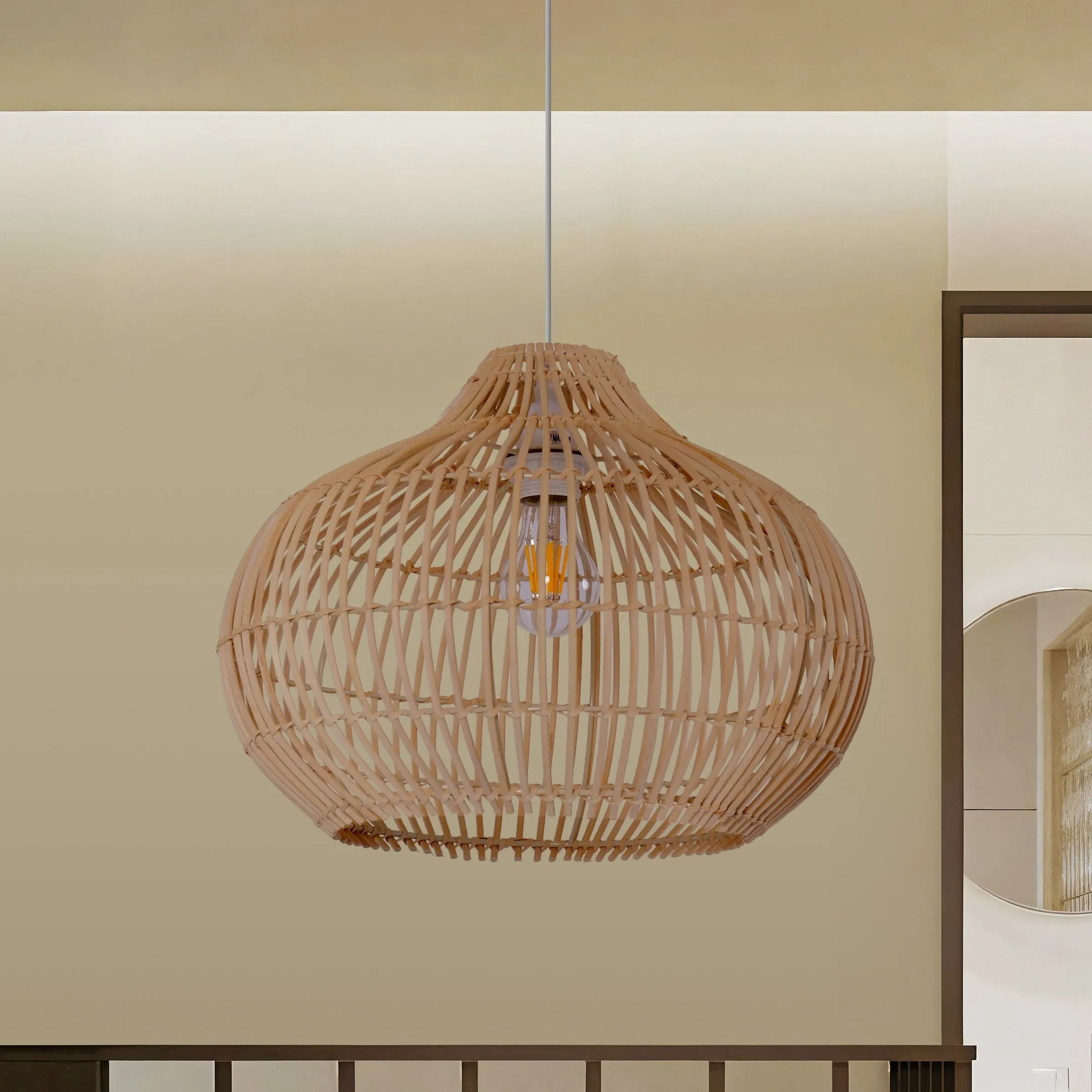 Round Pendant Light with Adjustable Cord - Natural