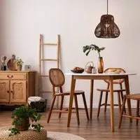 Round Pendant Light with Cord - Brown, Rattan