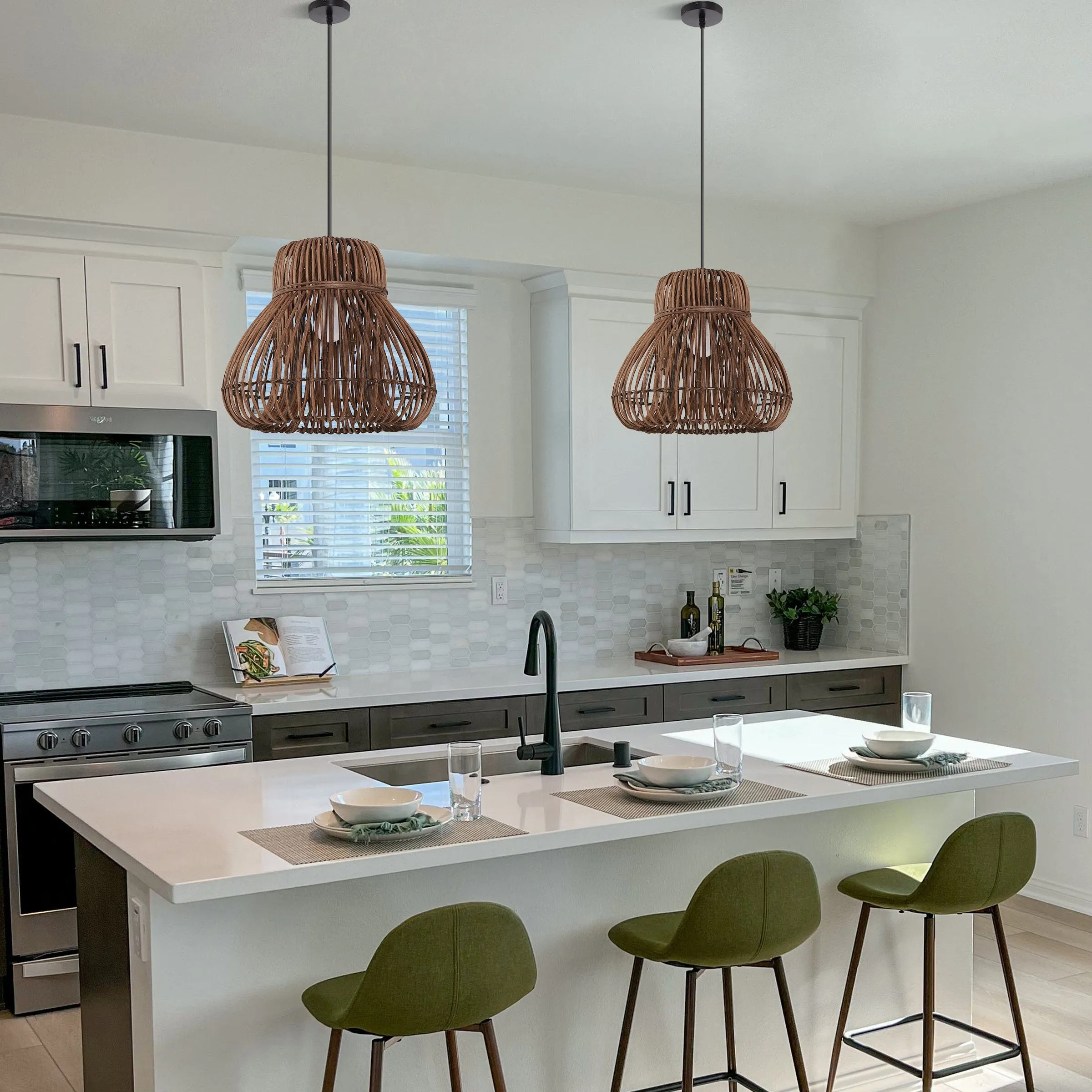 Round Pendant Light with Cord - Brown, Rattan