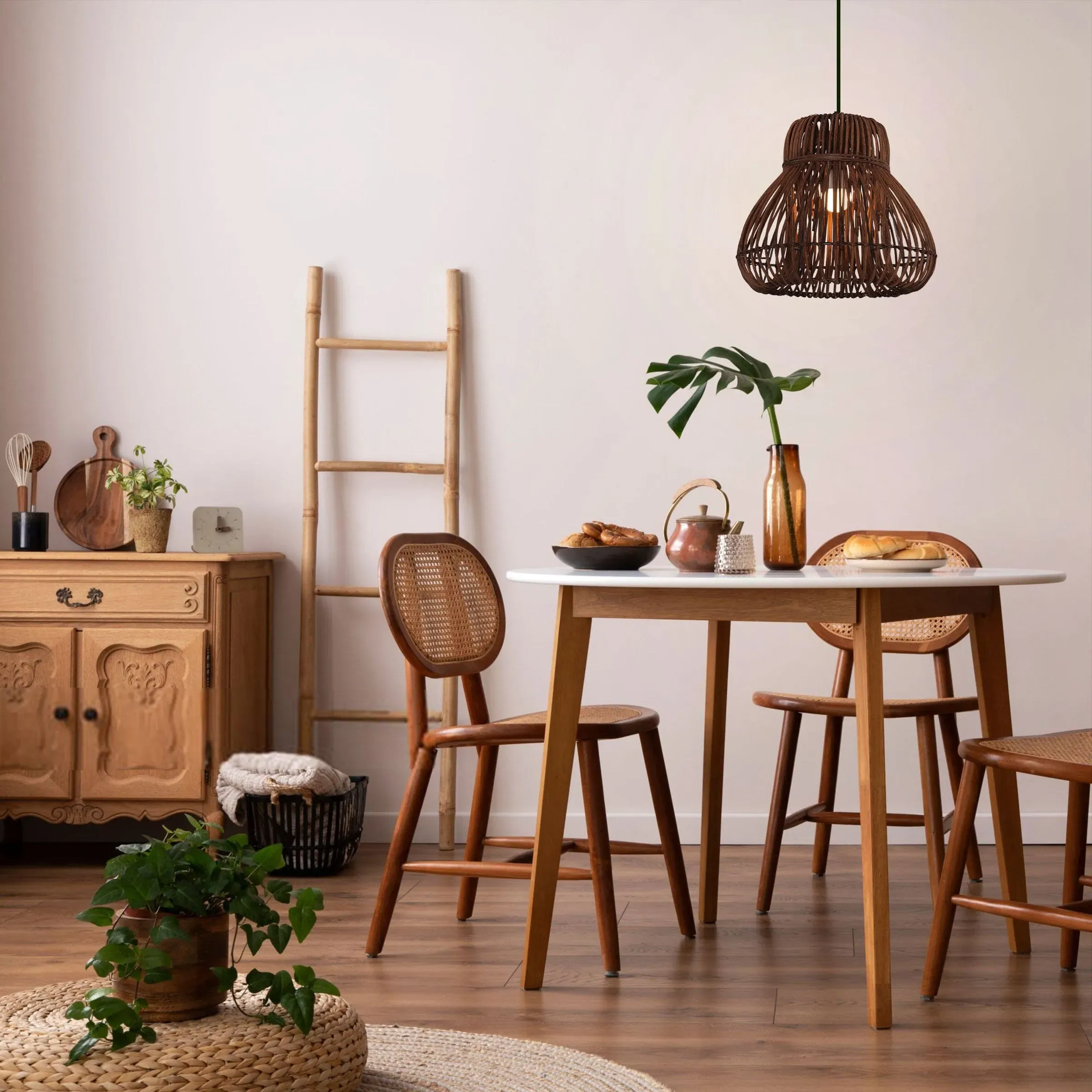 Round Pendant Light with Cord - Brown, Rattan image