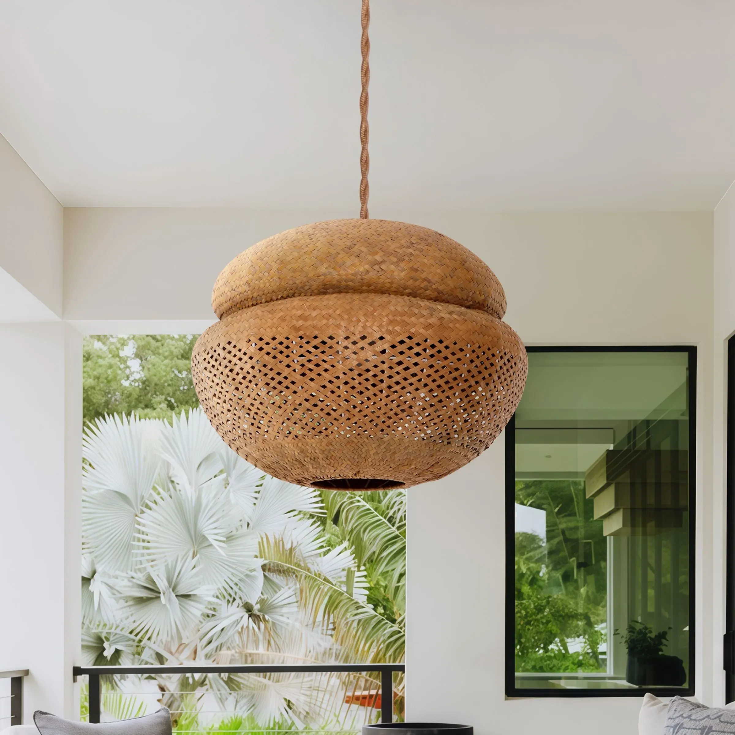 Round Pendant Light with Pot Lid Design - Bulrush image