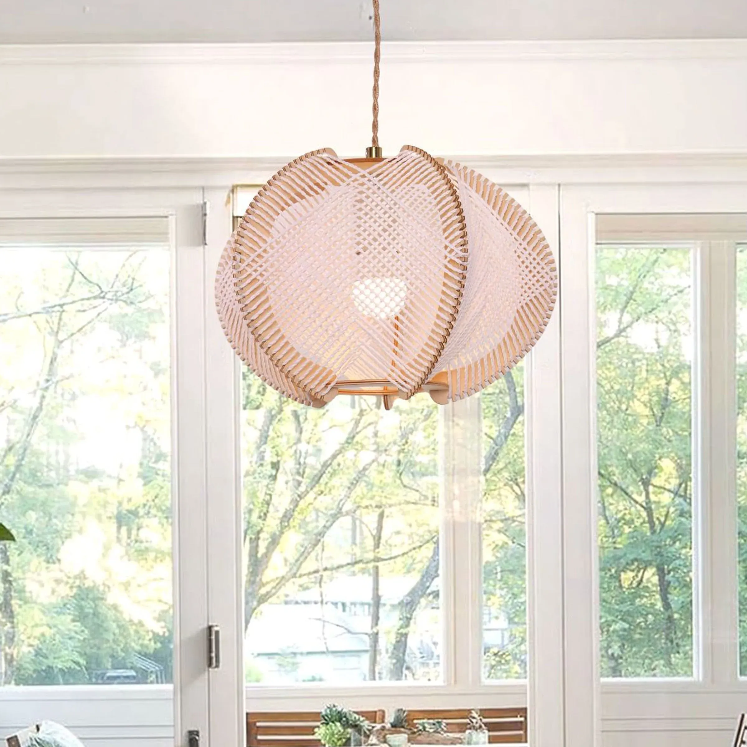 Round Pendant Light with Rope Shade - Natural