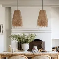 Round Pendant Light with Woven Shade - Natural