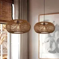 Round Pendant Light Woven - Brown, Bamboo