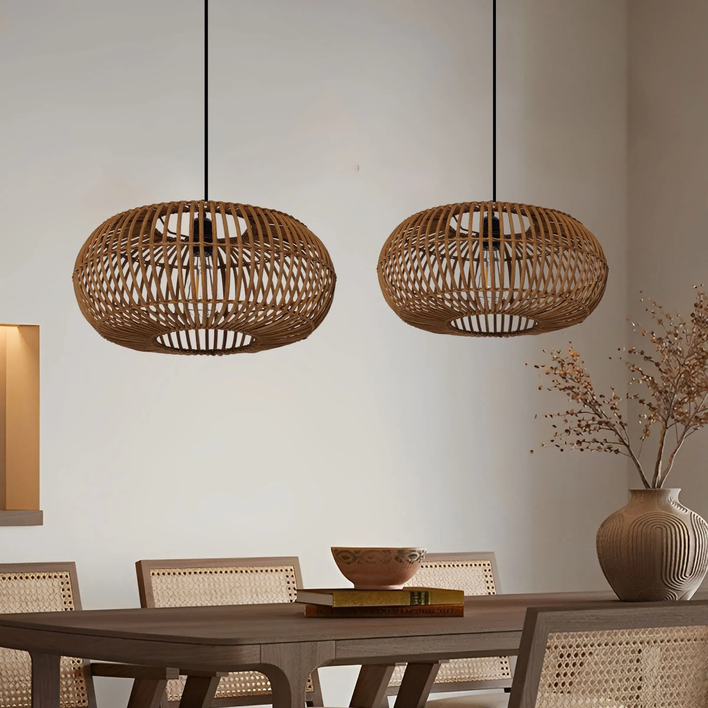 Round Pendant Light Woven - Brown, Bamboo image