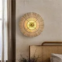 Round Wall Lamp with Woven Shade - Natural Grass