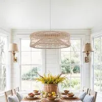 Shallow Pendant Light with LED - Natural, Rattan