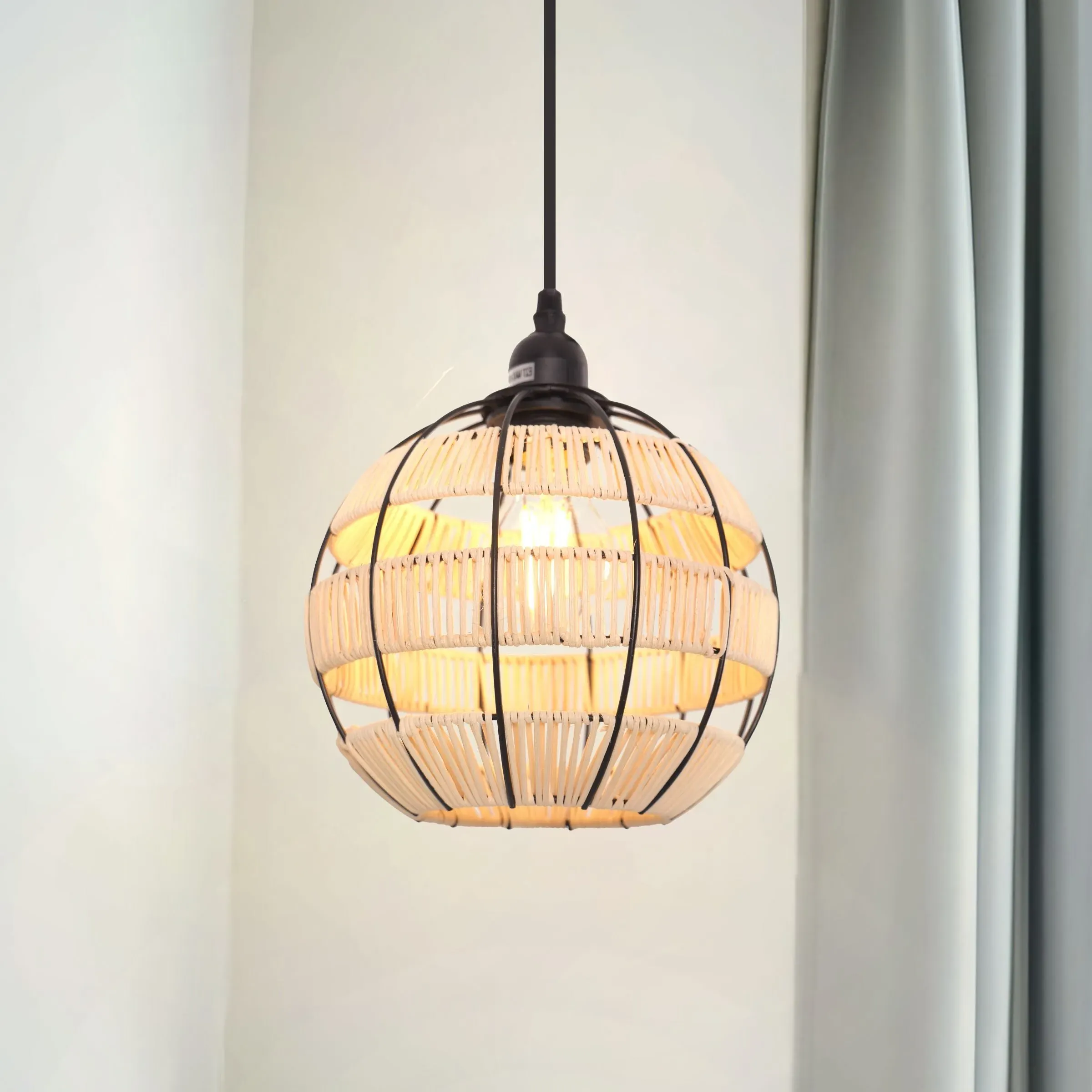 Sphere Pendant Light Adjustable - Natural, Rattan image