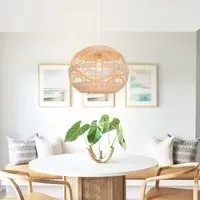 Spherical Pendant Light with Wave Details - Natural