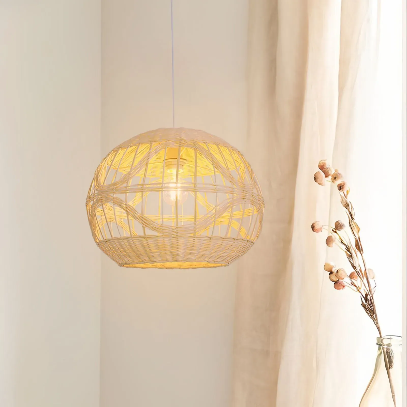 Spherical Pendant Light with Wave Details - Natural image