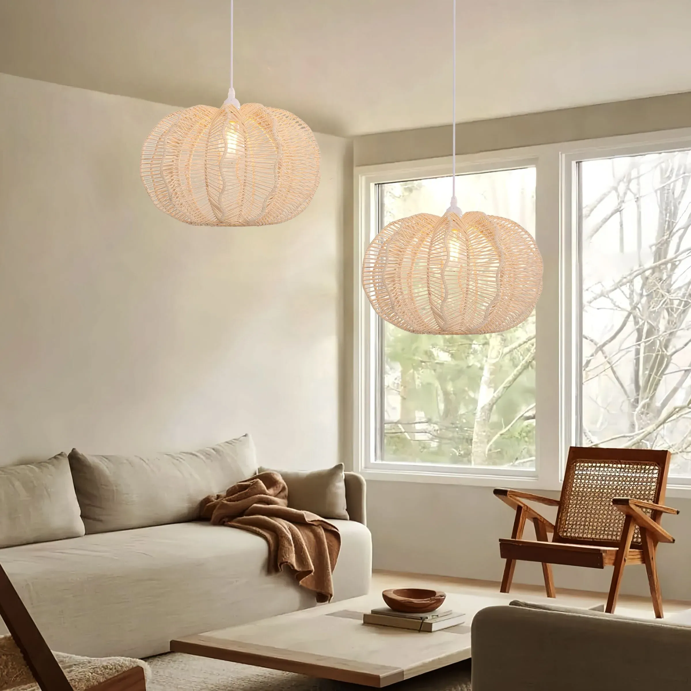 Spherical Pendant Light Woven - Brown, Rattan