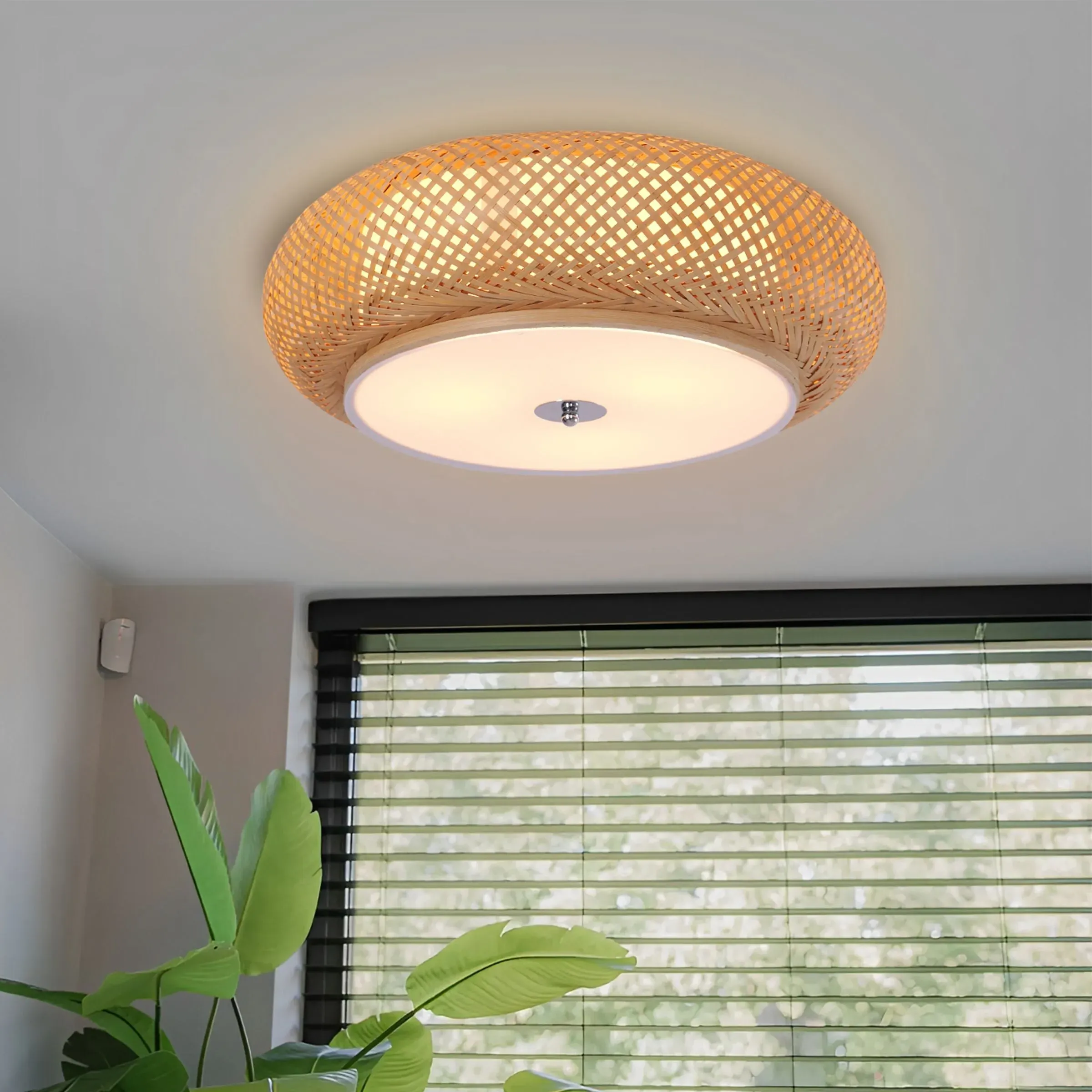 Square Ceiling Light with LED - Natural, Bamboo