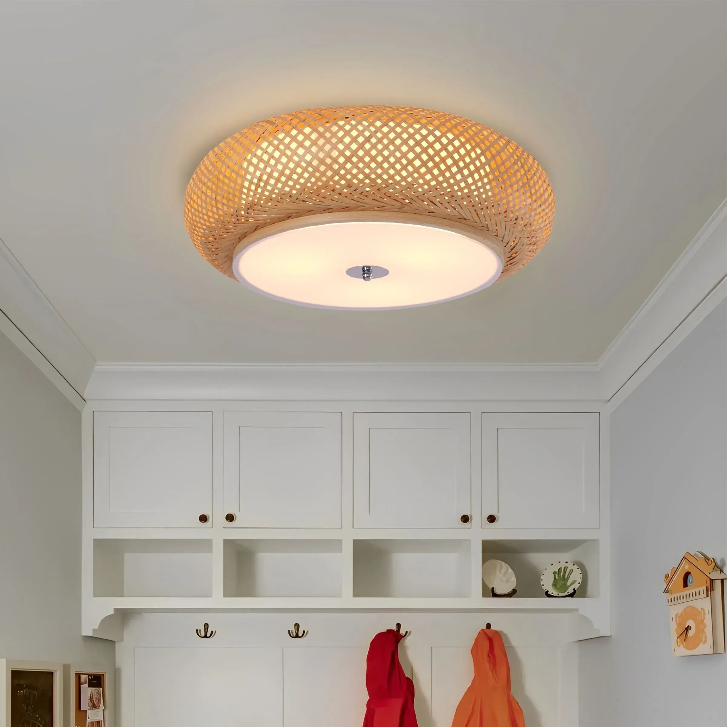 Square Ceiling Light with LED - Natural, Bamboo
