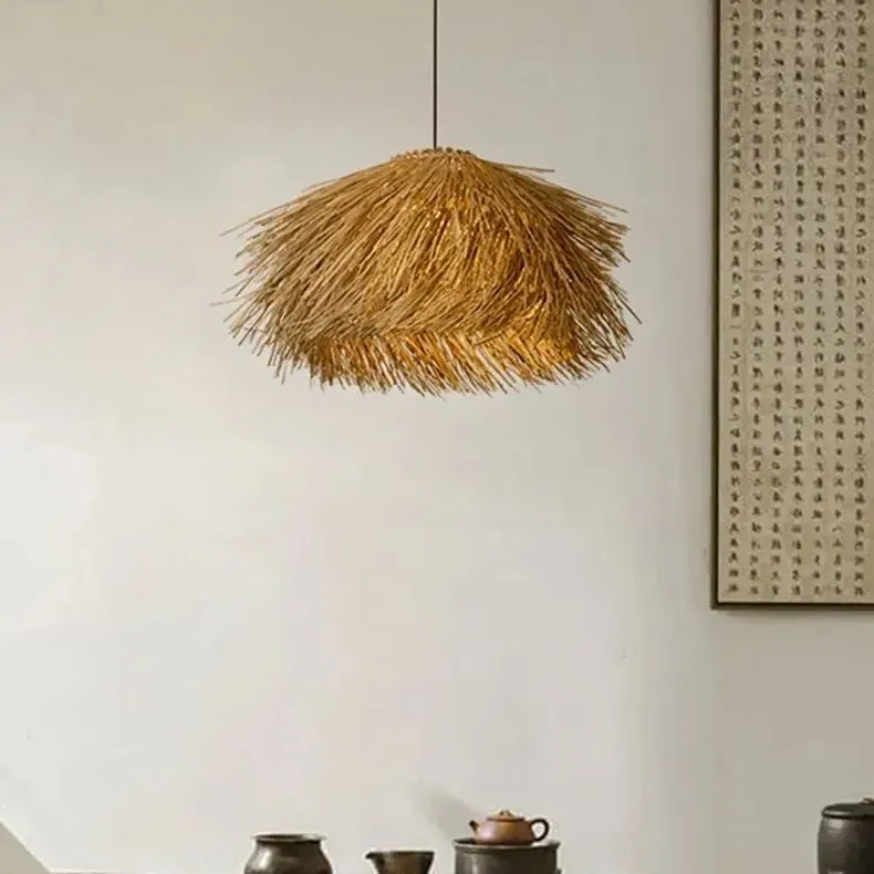 Straw Stack Pendant Light - Natural, Rattan image