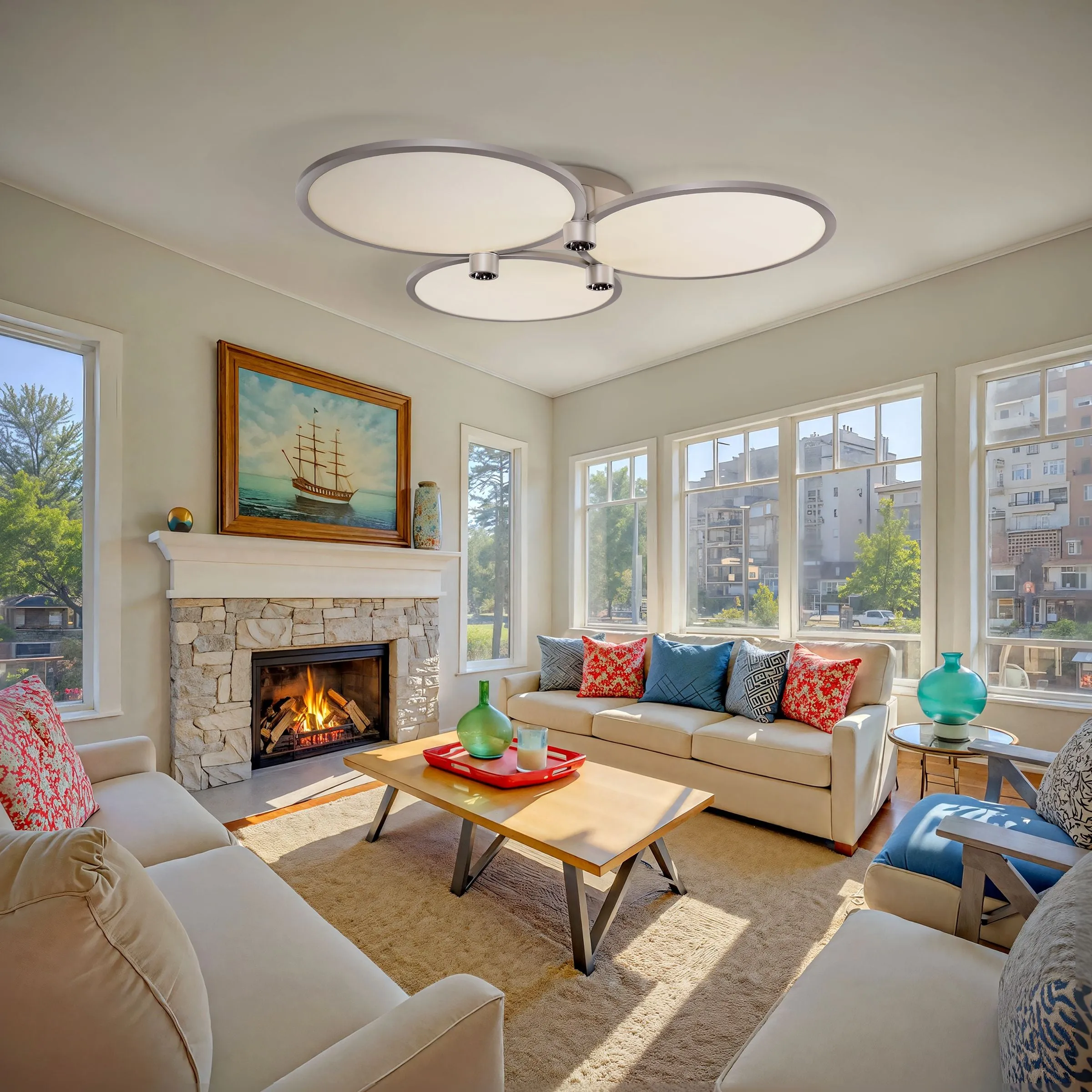 Three-Ring Ceiling Light with Remote - Aluminium