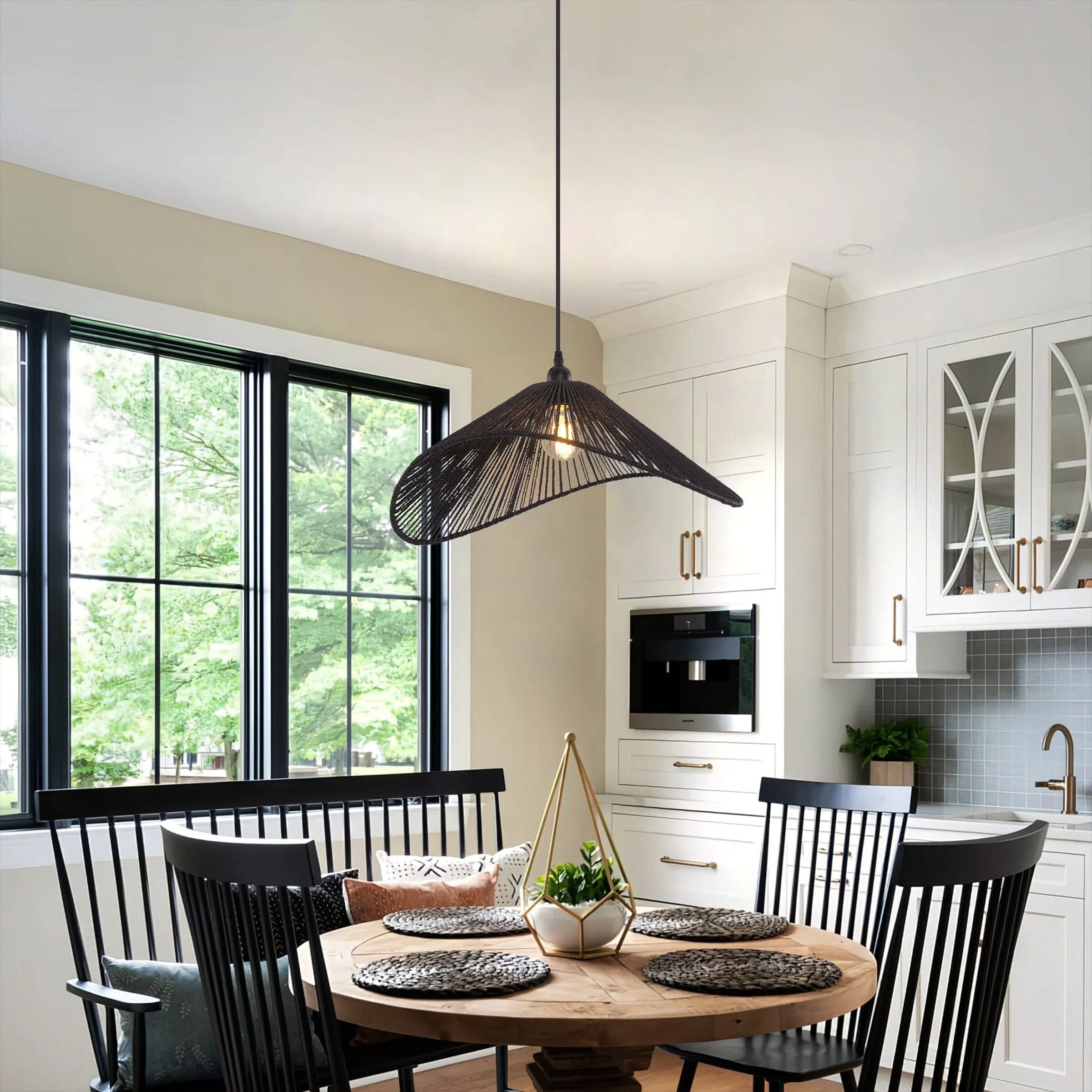 Woven Pendant Light with Adjustable Cord - Black image