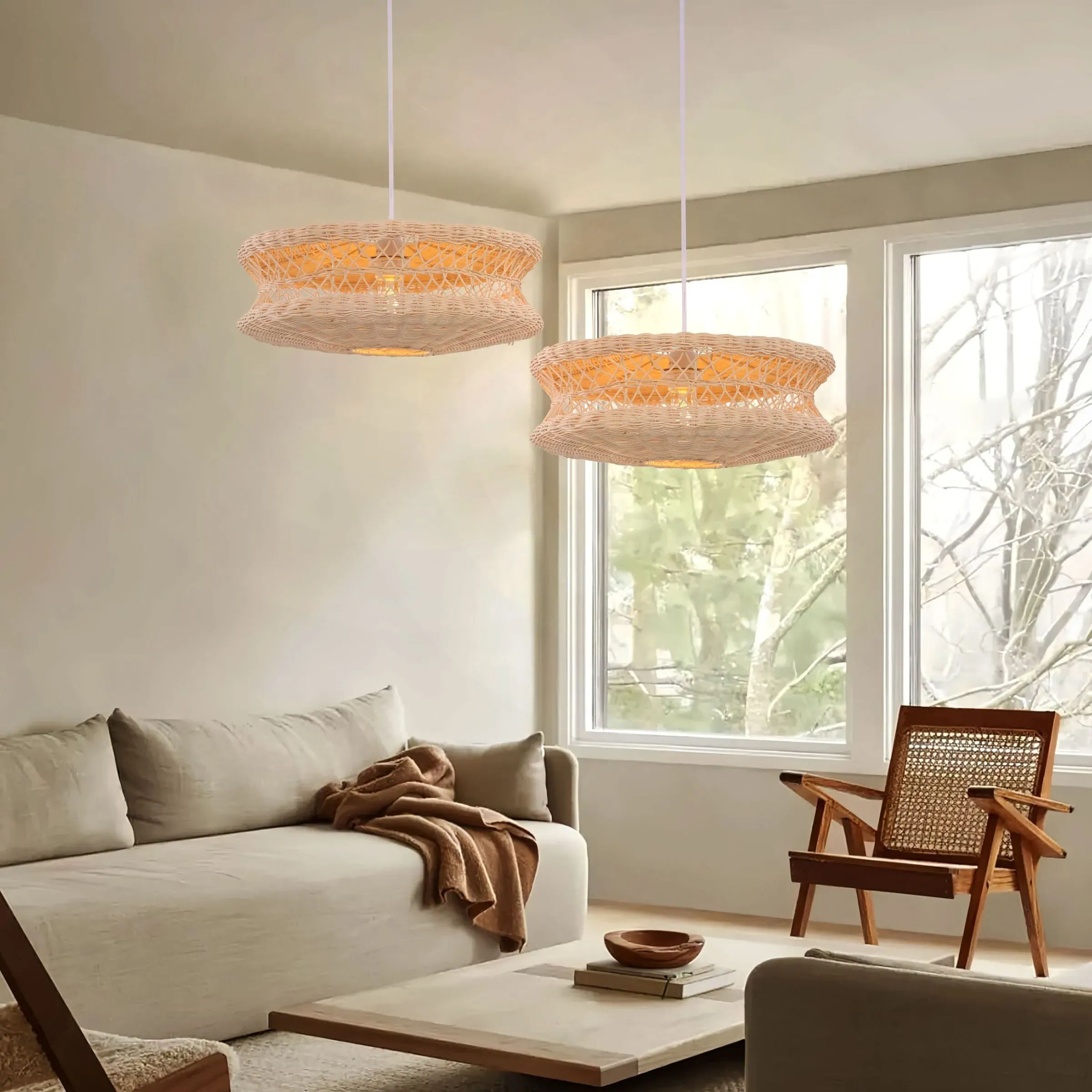 Woven Pendant Light with Adjustable Cord - Natural