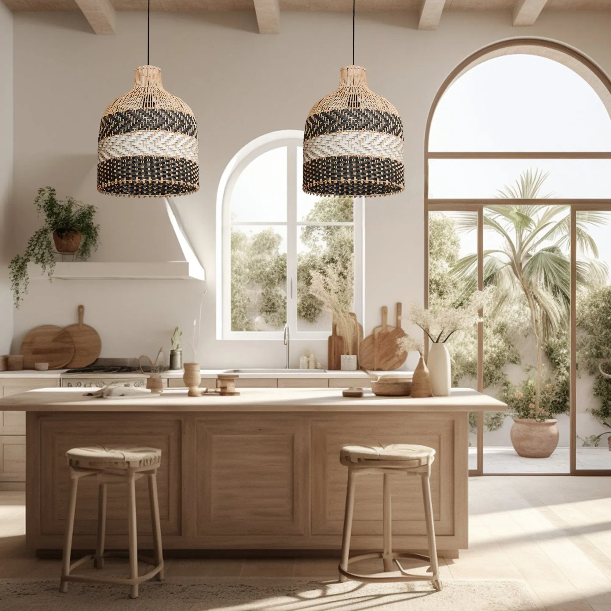 Woven Pendant Light with Cord - Natural Rattan