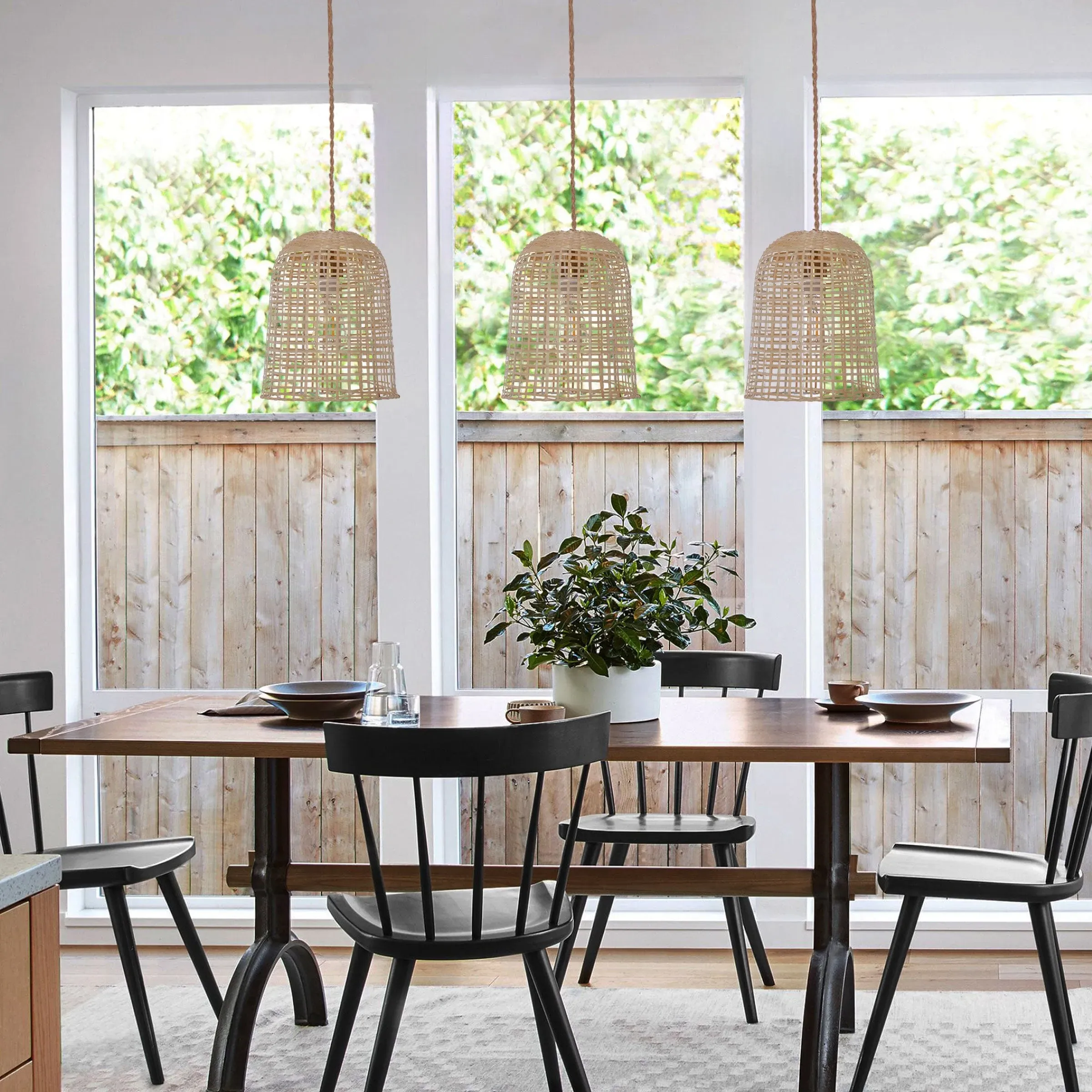 Woven Pendant Light with Dome Shade - Brown, Bamboo