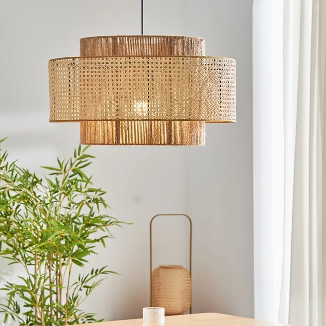 Woven Pendant Light with Dual Layer - Natural, Rattan