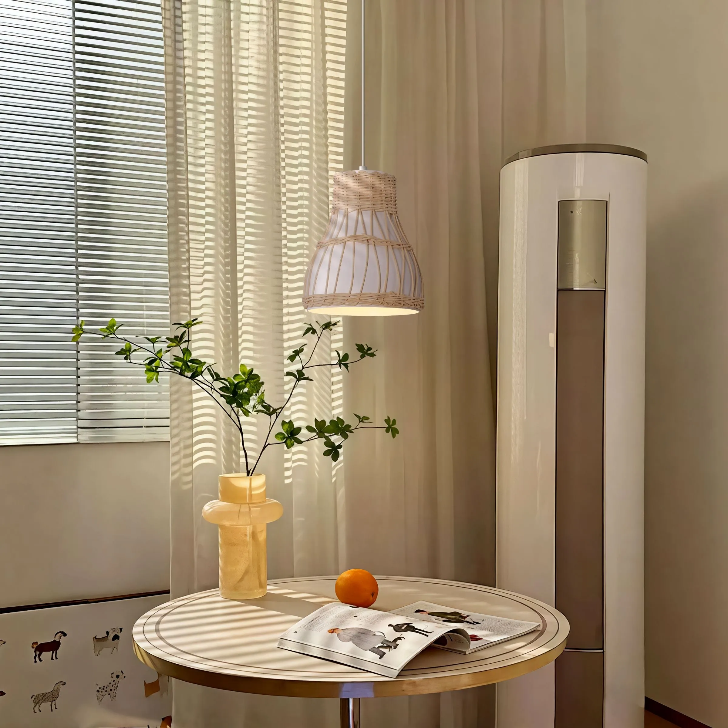 Woven Pendant Light with E27 Bulb - Rattan